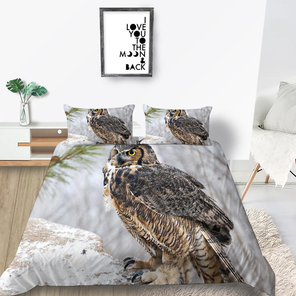 Комплект постельного белья серии «Сова» Постельное белье для спальни Одеяло и наволочка Простыня/двуспальная кровать Полный размер 2/3 шт. Украшение дома