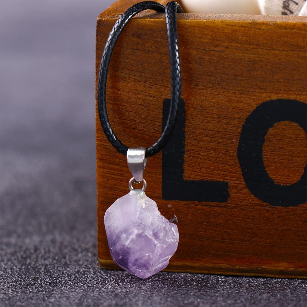 Amethyst Leather Rope Crystal Necklace Geometry Clavicle Chain Korean Style Jewelry Female Necklace