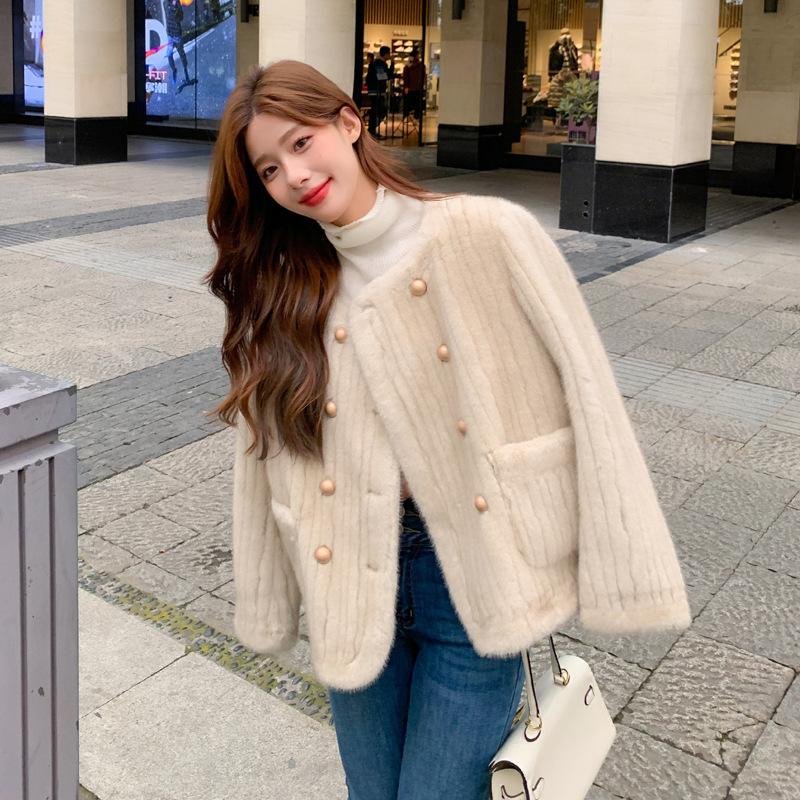 Mink fur coat women's winter 2024 new Xiaoxiangfeng imitation sheep shearing fur integrated lamb wool coat