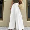 ZANZEA Womens Casual Solid Color Loose Wide Leg Pants