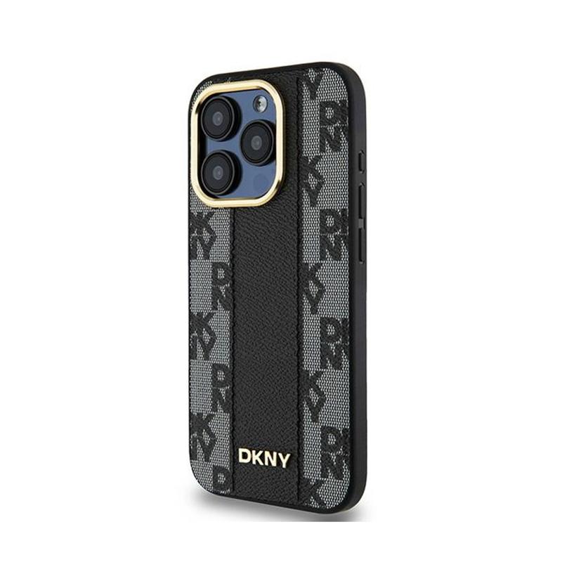 Dkny Leather Checkered Mono Pattern Magsafe - Etui Iphone 15 Pro (Czarny)