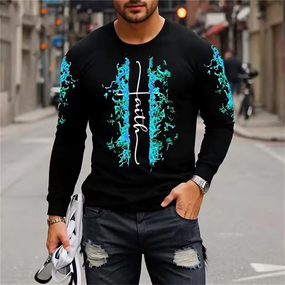 Fashion Letter Faith 3D Print T-Shirts Men Women O-Neck Long Sleeved T Shirt Oversized Pullovers Harajuku Tees Tops Kid Clothing