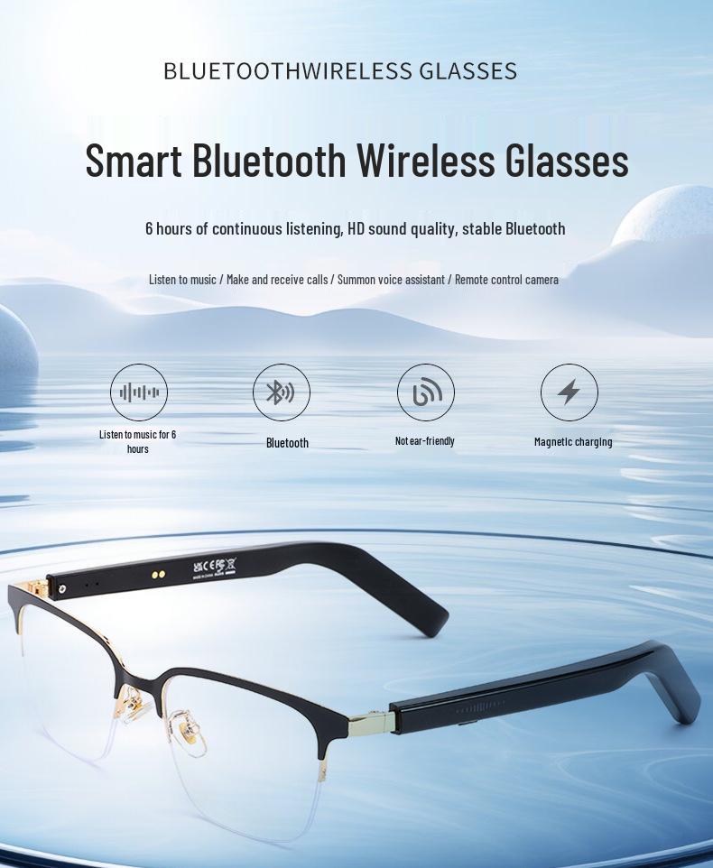 Smart Touch AI Bluetooth Glasses with Metal Frame and Thin Legs for Calls and Music.