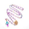 Catholic Colorful Round Beads Rosary Necklace Medal Cross Pendant Religious Jewelry First Communion Gift for Girl Women