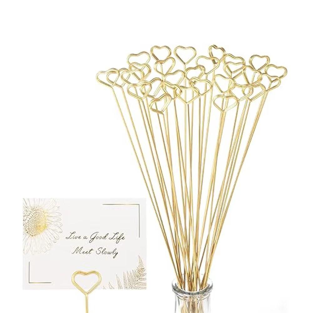 20Pcs Metal Cards Stand Heart Shape Cake Greeting Card Holder Postcard Clip for Wedding Party