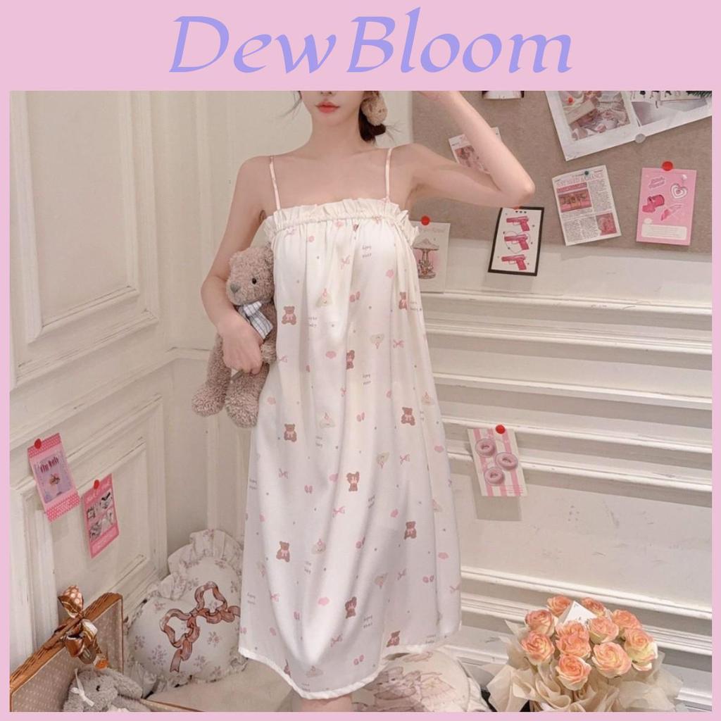 Girl Sleepwear Ice Silk Bear Nightdress Summer Loungewear For Teen Girls