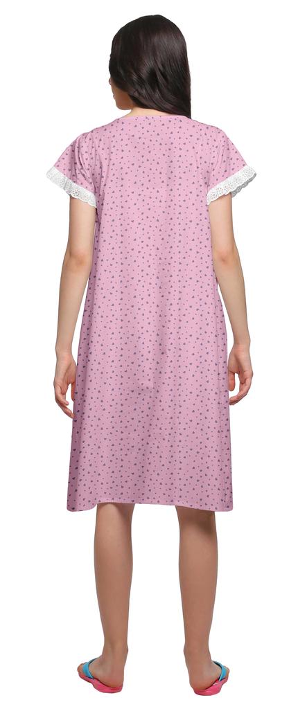 Moomaya Женская ночная рубашка с короткими рукавами и хлопковой кружевной каймой с принтом