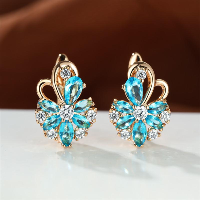 1 пара, серьги-клипсы в виде капли воды, синие, розовые, фиолетовые, цвета морской волны, с лепестками цветка, в цветочном стиле