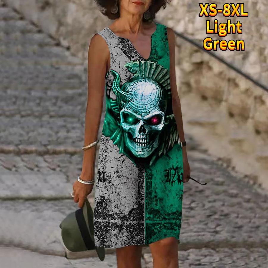 Женское летнее черно-серое платье с v-образным вырезом и принтом головы черепа, повседневное модное платье без рукавов, повседневные свободные сексуальные платья размера плюс XS-8XL