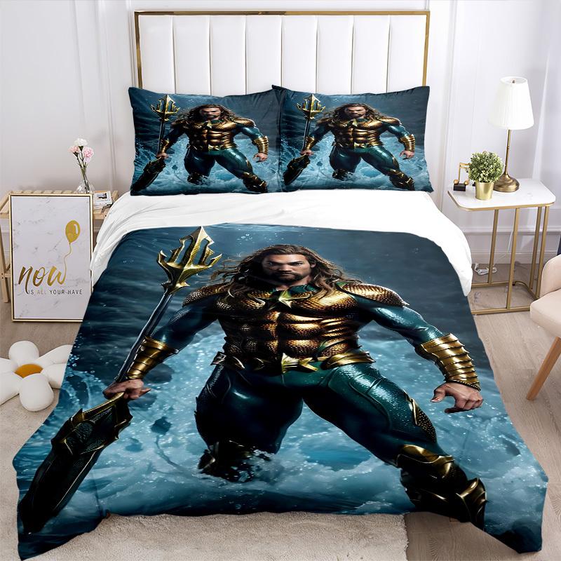 3pcs Aquaman, Trident Cover Set,Soft Comfortable Duvet Cover,Guest Room (1*Duvet Cover + 2*Pillowcases, Without Core) yy251024127