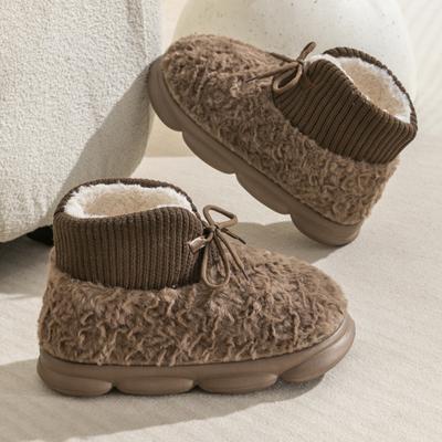 Зимние плюшевые теплые хлопковые туфли со шнуровкой, женские однотонные толстые пушистые ботинки для пар, повседневная женская обувь большого размера