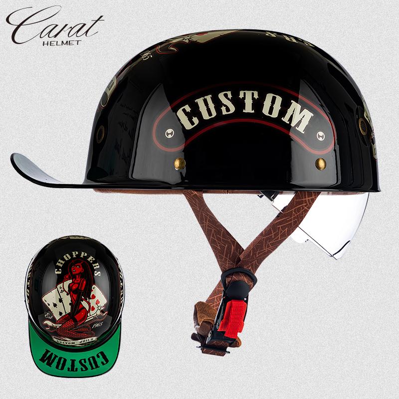 Мотоциклетный ретро полушлем с синими встроенными линзами, бейсбольный шлем для мотоцикла Harley, электросамоката