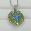 Sace Gems Кулон для женщин из стерлингового серебра 925 пробы с натуральным швейцарским синим топазом и перидотом, ожерелье, ювелирные изделия, подарки