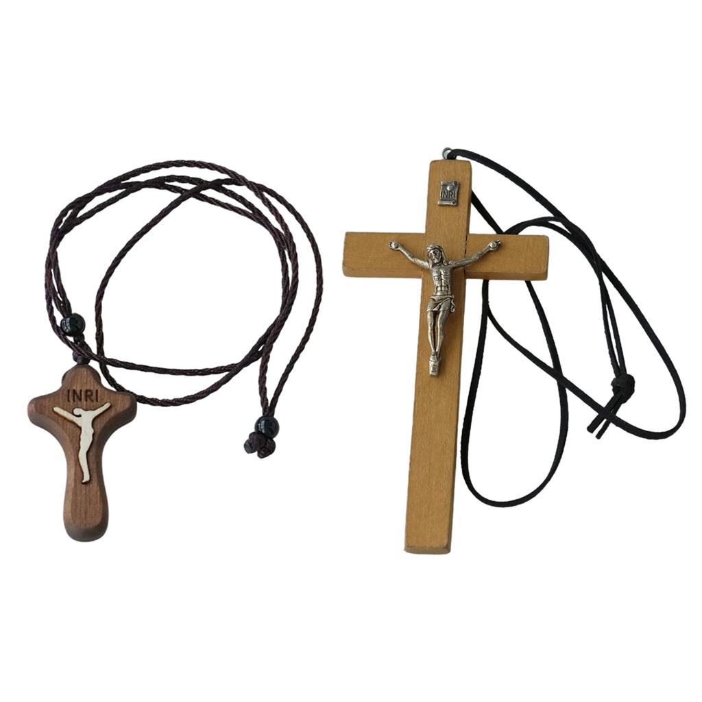 Ретро Мужское Женское Ожерелье с Подвеской в Виде Креста на Черном Шнурке Христианское Религиозное Натуральное Деревянное для Детей Мальчиков Девочек