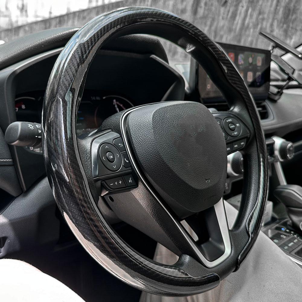 New Universal Non-slip Luster Luxury Carbon Fiber Breathable Round Car Steering Wheel Cover Protector Auto Accessories
