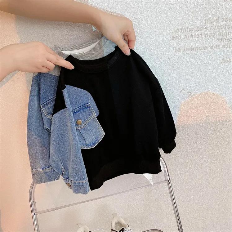 Джинсовая толстовка для мальчиков, свободный свитер с рукавами и вышивкой, детская повседневная одежда в уличном стиле на весну и осень