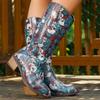 Хэллоуин Скелет Принт Готика Длинные Сапоги Женские Осенние До Середины Икры Высокие Каблуки ковбойские сапоги Женские Ботинки с Острым Носом