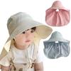 Spring Sun Cap for Kid Big Brim Quick-Dry Panama Hat with Shawl Beach Travel Children Summer Hat Accessory 2-4 Year