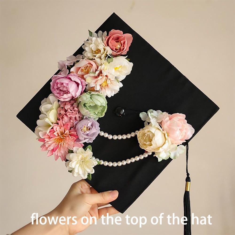 Master Academic Hat with Tassels Doctor Trencher Cap Flowers Graduation Cap Graduation Season