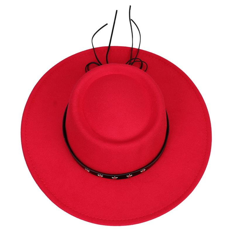 Women's autumn and winter flat top hat, five-pointed star belt accessories, woolen hat, Panama jazz hat, men's top hat