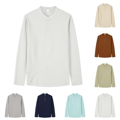 Мужские однотонные потертые топы с воротником на пуговицах и длинным рукавом, повседневные модные топы для мужчин