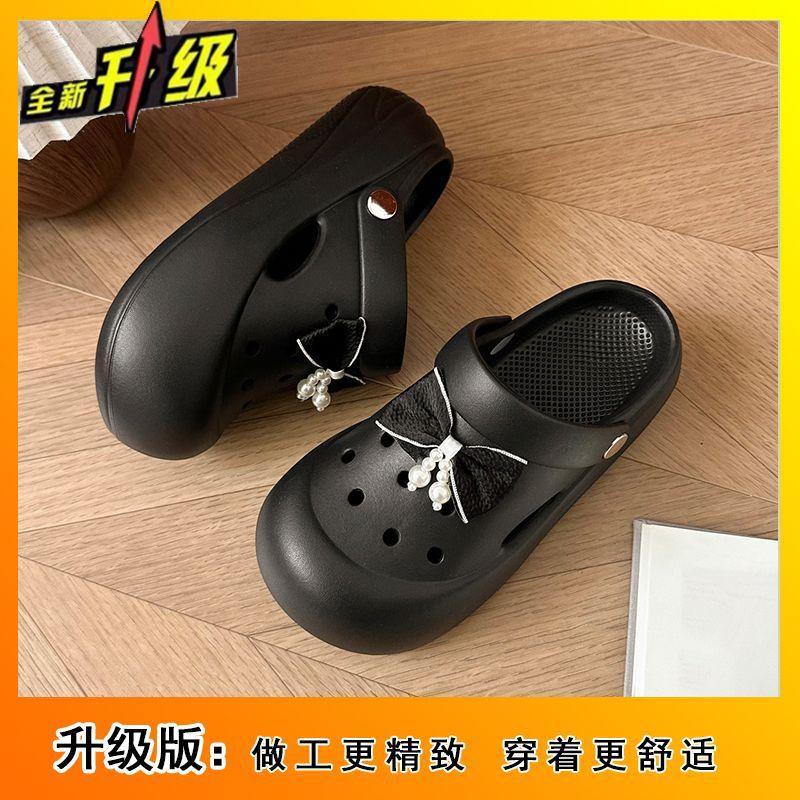 Casual Platform Hole Shoes Women's Fashion Bow Comfortable Versatile Cool Slippers Women's New Outer Wear In Summer 2025