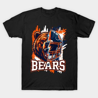 Азиатский размер Мужская черная футболка с принтом Chicago-Bears Печать методом термопереноса без вырезания Хлопковая футболка