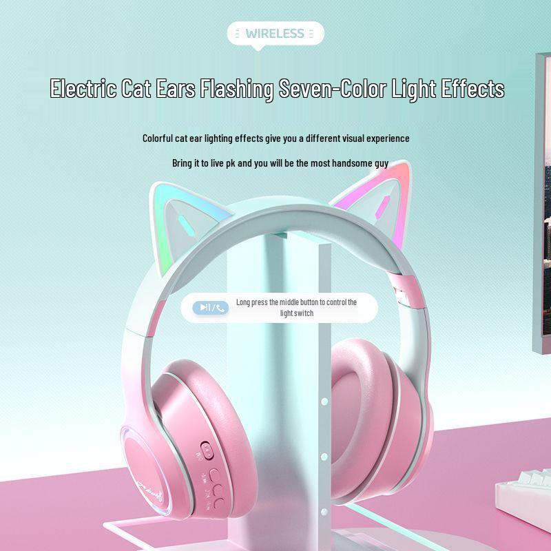 Беспроводная Bluetooth игровая гарнитура с кошачьими ушками и шумоподавлением для ноутбуков и мобильных устройств