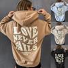 2023 Love Never Fails Print Letter Hoodies Women Sweatshirt Khaki Autumn Vintage Oversized Harajuku Loose Tops Casual Pullovers Unisex