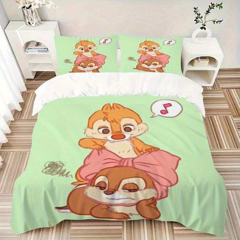 3pcs Charming Chip 'n' Dale Cartoon Printed Duvet Cover Set (1 * Cover+2 * Pillowcase, Without Core), Suitable for Home Bedroom, Guest Room, Dorm