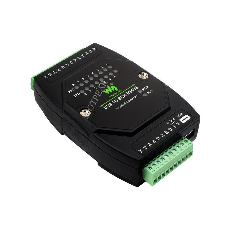 USB to 8-Channel RS485 Industrial Isolated Converter with 35mm Rail/Stack Installation Support