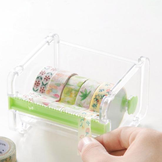 Диспенсер для клейкой ленты васи с резаком, настольный держатель для рулонов клейкой ленты васи, прозрачный органайзер для малярной ленты для офиса, дома, школы