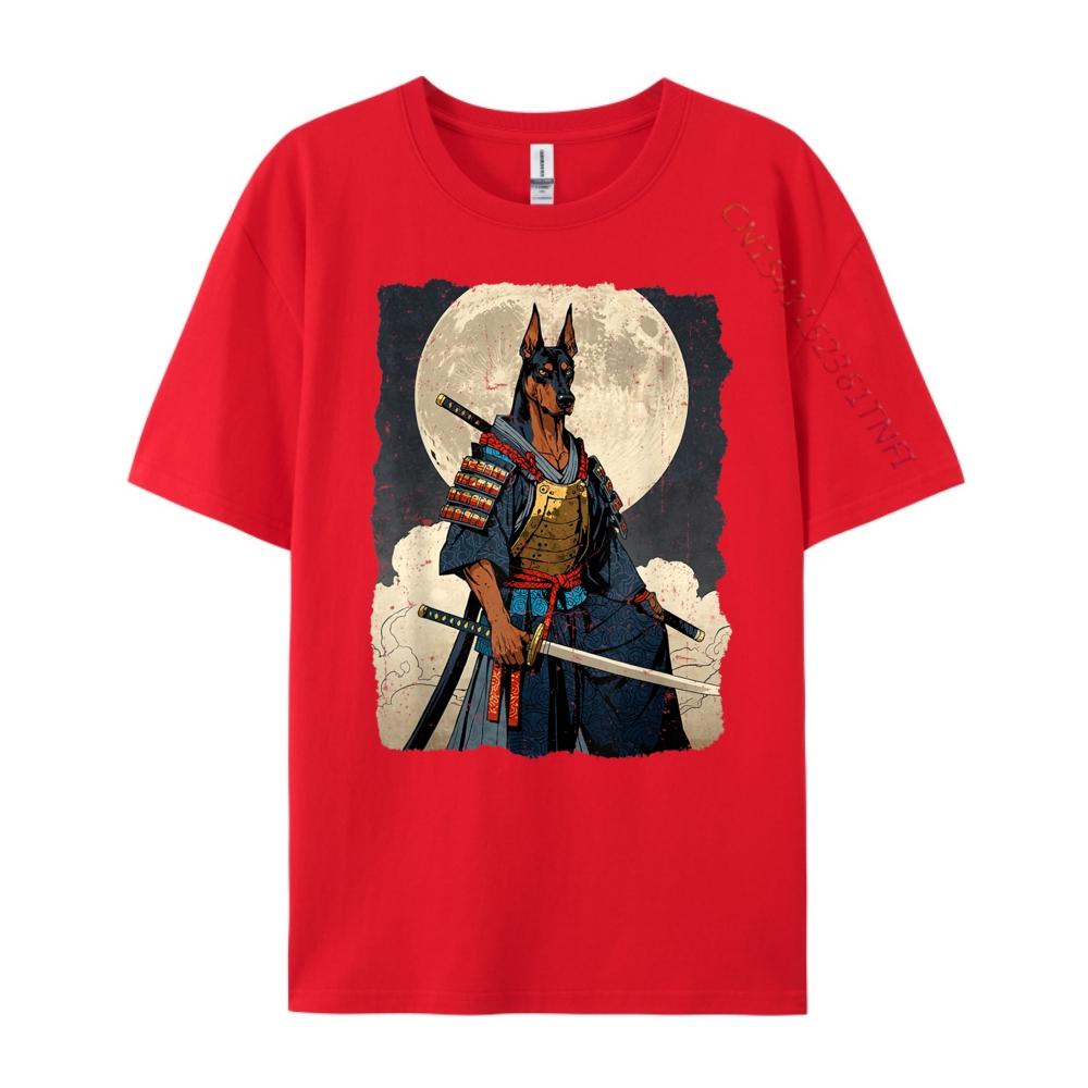 Doberman Dog Samurai Japanese Retro Ukiyo E Warrior Doberman T Shirt Men 100 Cotton Mans Camiseta Masculina Vintage