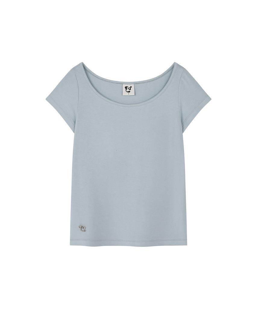 LMR Two-Way Lace Shirred Layered Short Sleeve T-Shirt Sky Blue / White