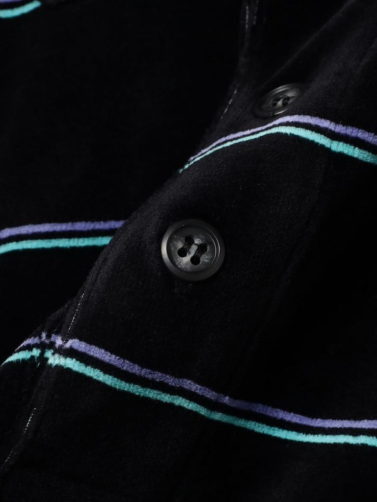 Beams Men's Wide Fit Velvet Striped Polo Shirt, Black, Size L (11120212639)