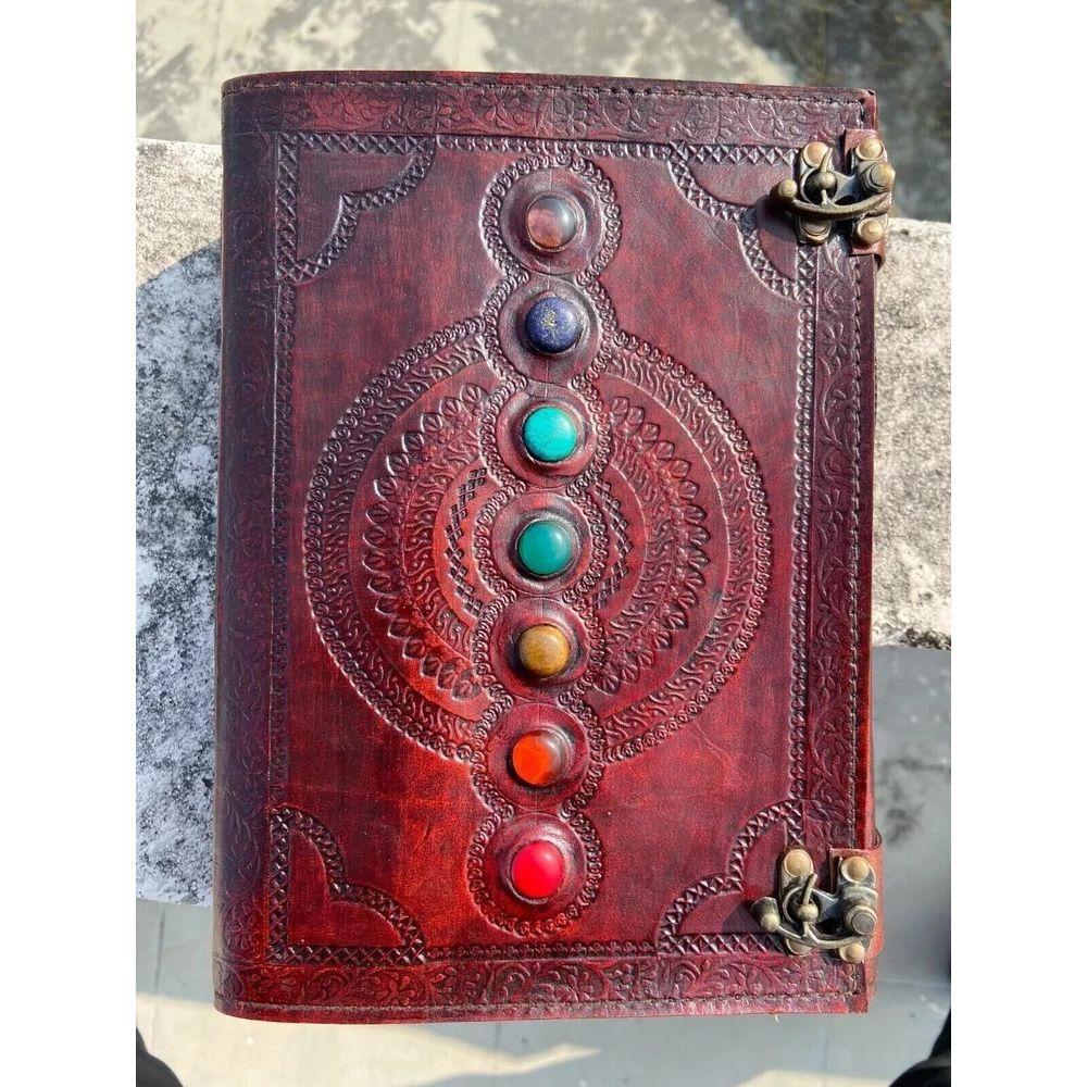 Дневник в подарок, 10х7 дюймов, очень большой, коричневый кожаный журнал с семью камнями, 620 страниц