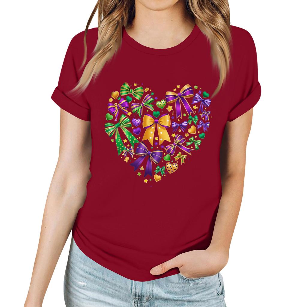 Женская повседневная футболка с карнавальным принтом, пуловер с круглым вырезом, топ с коротким рукавом