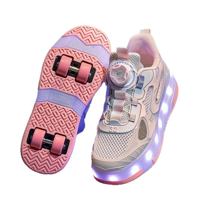 Summer Breathable Shoes with Wheels Can Be Walked or Slid Wheel Shoes Sneaker Children's 4 Wheel Detachable Roller Skates Shoes