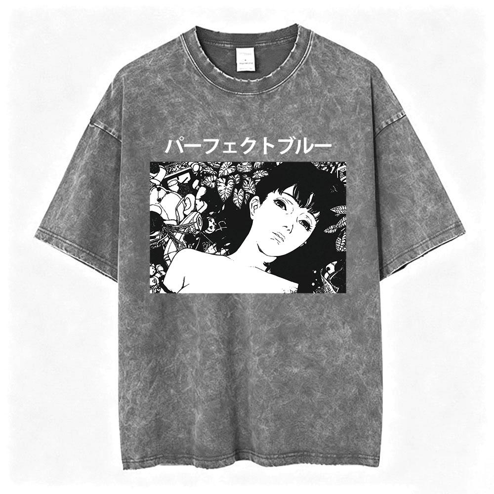 Anime Perfect Blue Mima Kirigoe Vintage Washed TShirt Men Women Clothing Fashion Aesthetic Short Sleeve Oversized T Shirts Tops