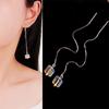 Korean Temperament Aurora Cube Sugar Crystal Sliver Color Snake Chain Long Tassel Ear Thread Dangle Earrings for Women Jewelry