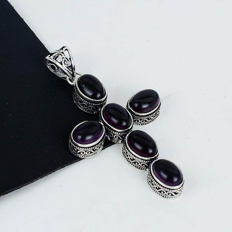 Подвеска с драгоценным камнем темный аметист, серебро 925 пробы - дизайн креста ручной работы, повседневные украшения, уникальные подарки с подвеской темный аметист