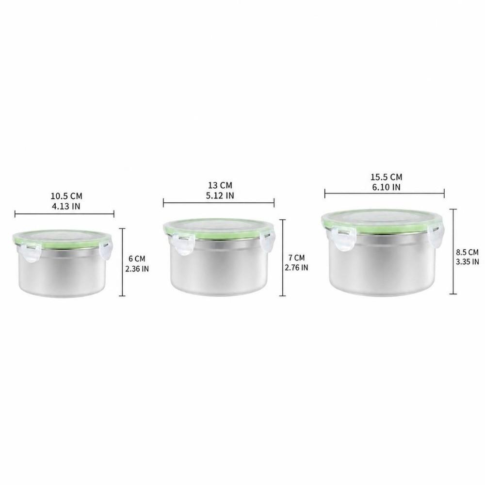 3pcs 304 Stainless Steel Food Storage Containers Food Container Set For Office Meals