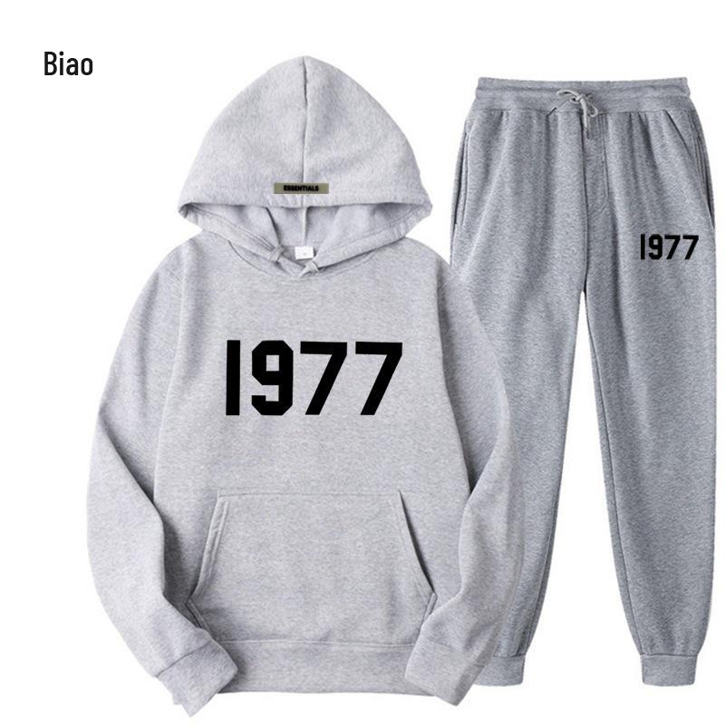 ESSENTIALS 1977 Модный флисовый комплект с худи - Унисекс Свободный крой Свитшот