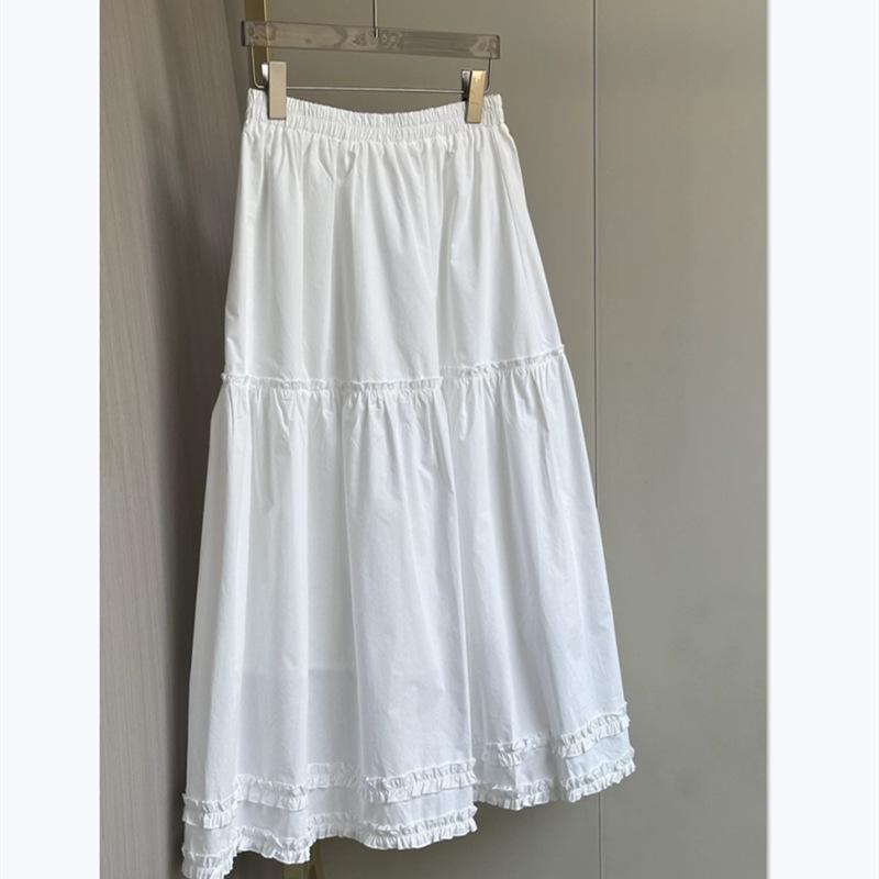 Весна 2026 Высокая талия Пэчворк Деревянное ухо Оборка Корейский стиль Длинная многоярусная юбка