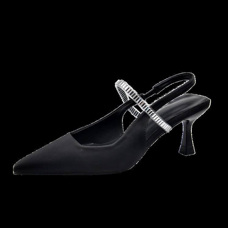 High heels sandals women's 2025 summer new thin heels Korean version one-word bag head rear empty rhinestone women's shoes