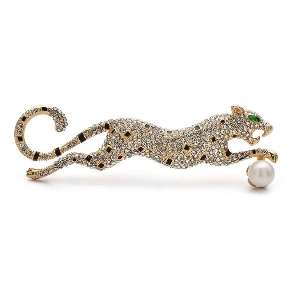 Full Rhinestone Leopard Brooches Gold Silver Leopard Brooch Pins Animal Brooches  Business Suit