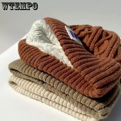 WTEMPO Однотонные плюшевые внутренние уличные вязаные шапки для велоспорта мужские осенне-зимние ветрозащитные холодостойкие теплые мягкие шапки