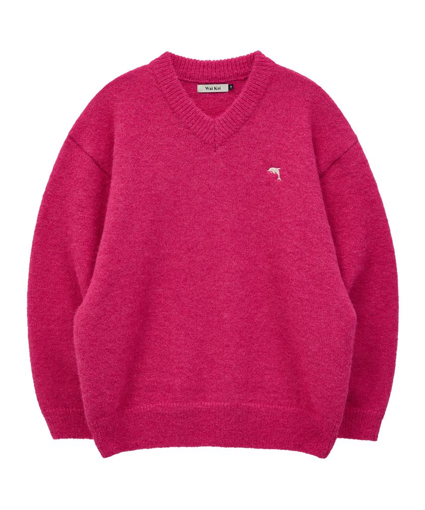 WAIKEI Dolphin Hairy V-Neck Knit Pink