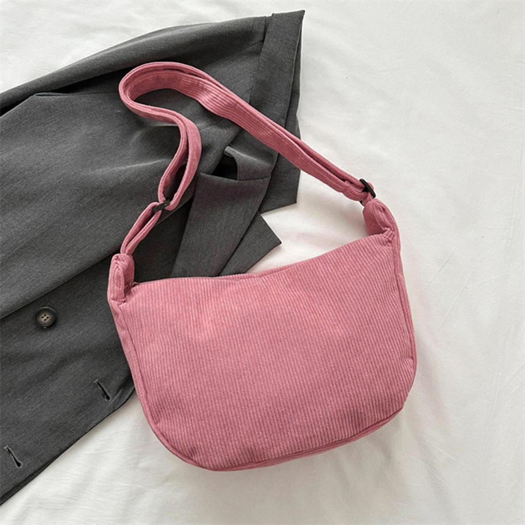Corduroy Shoulder Bag Minimalist Crossbody Bag Women's Handbags Fashion Fabric Underarm Pouch Solid Color Zipper Female Handbag