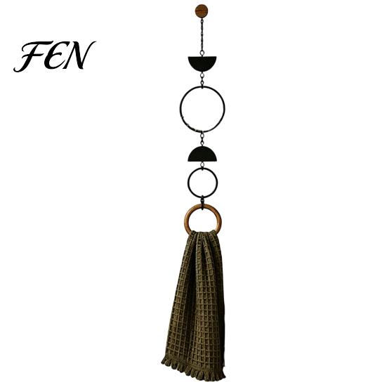 Wall Mounted Hand Towel Ring Beaded Hanger, Bohemian Wood Boho Holder for Bathroom Holder, Decorative Hemp Rope Storage Rack And Kitchen Modern